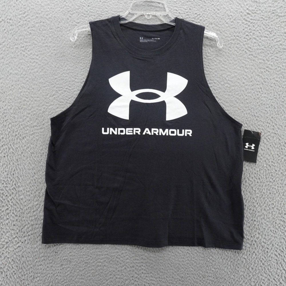 Under Armour Women XL Live Sportstyle Tank Top Black Graphic Logo NEW